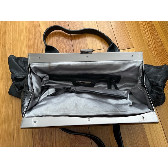 Kenneth Cole Black Leather Kiss Clasp Tote - Picture 2 of 15